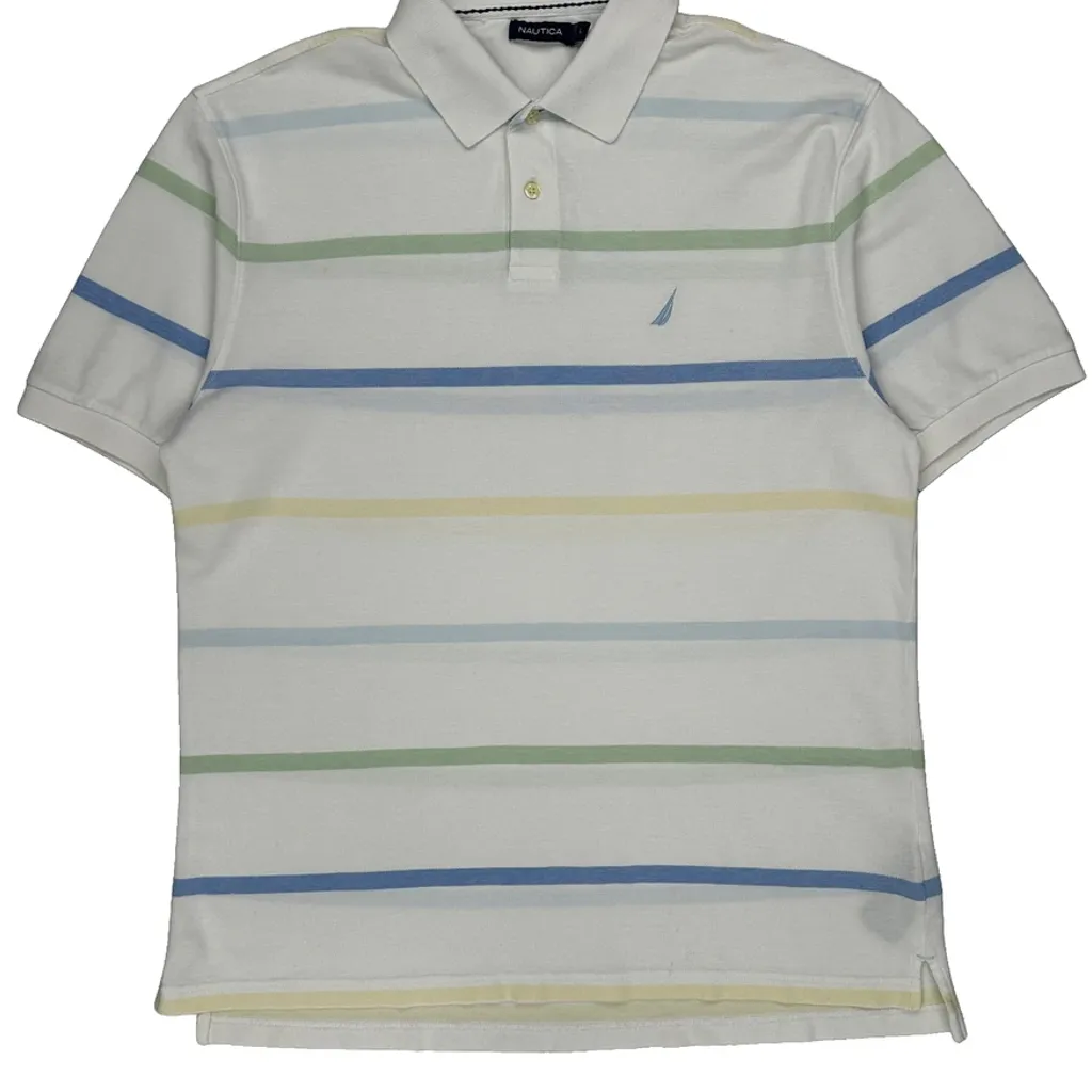 Nautica Striped Polo Shirt - Large White Cotton - Image 4