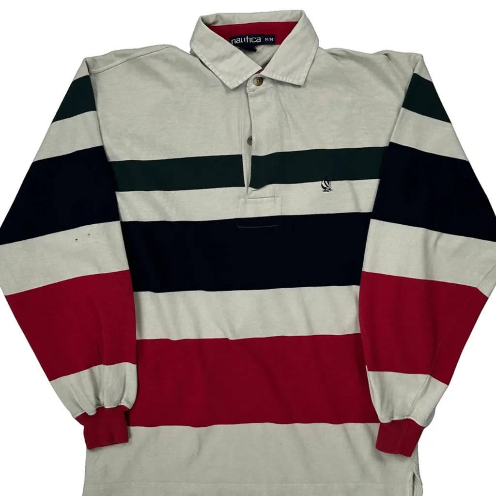Nautica Striped Rugby Shirt - Medium Multicoloured Cotton - Image 5