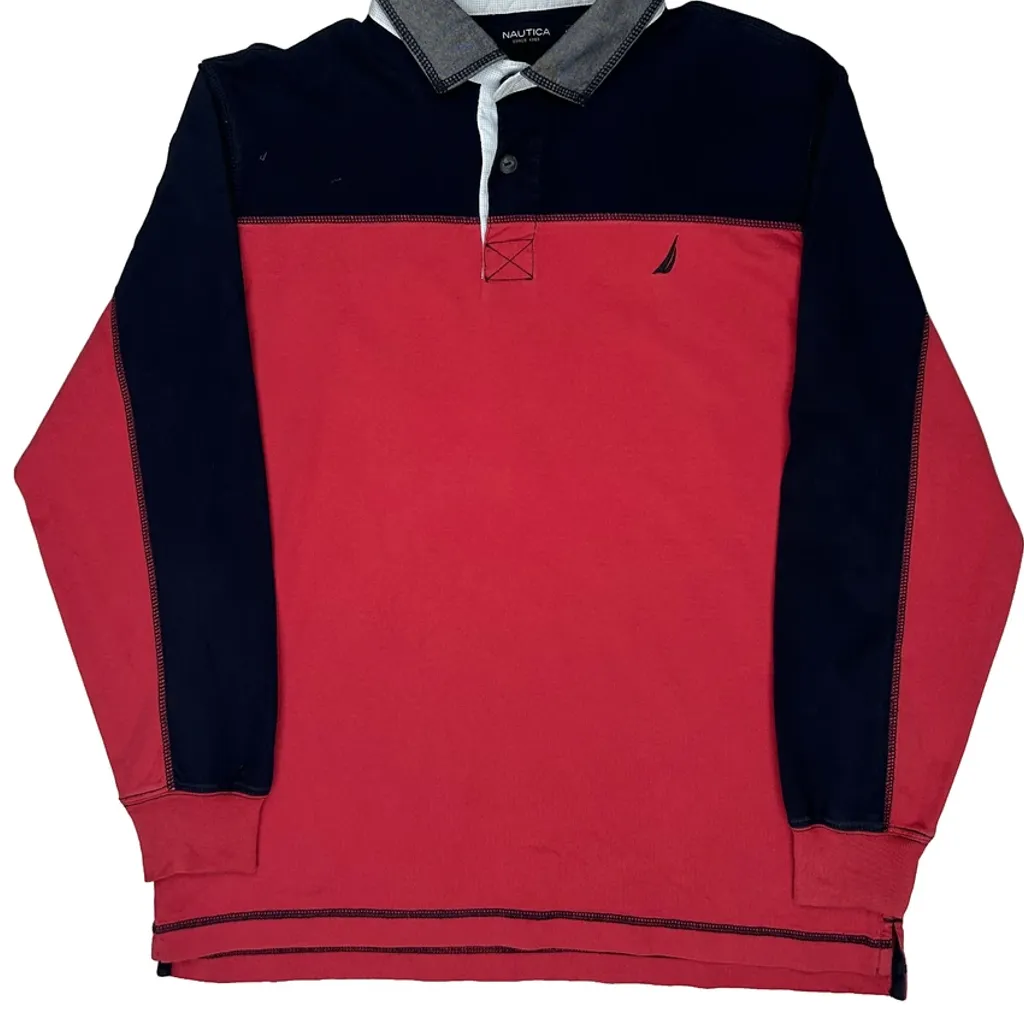Nautica Striped Rugby Shirt - Medium Red Cotton - Image 4