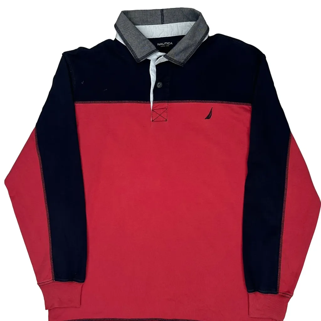 Nautica Striped Rugby Shirt - Medium Red Cotton - Image 5