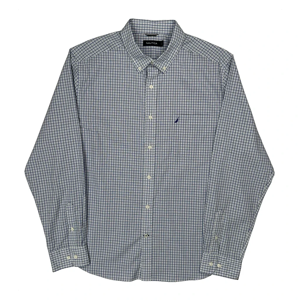 Nautica Checked Shirt - XL Blue Cotton