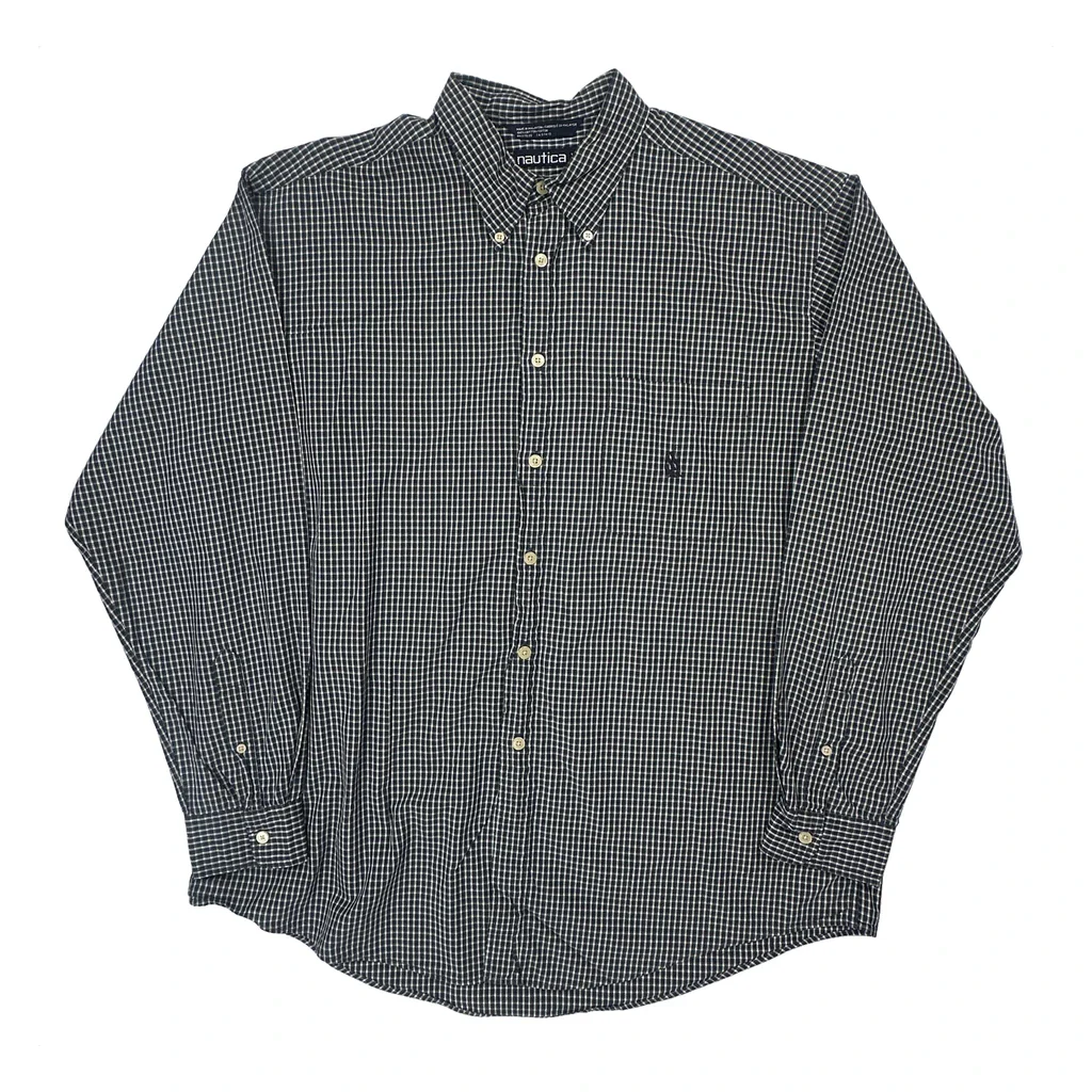 Nautica Checked Shirt - XL Blue Cotton