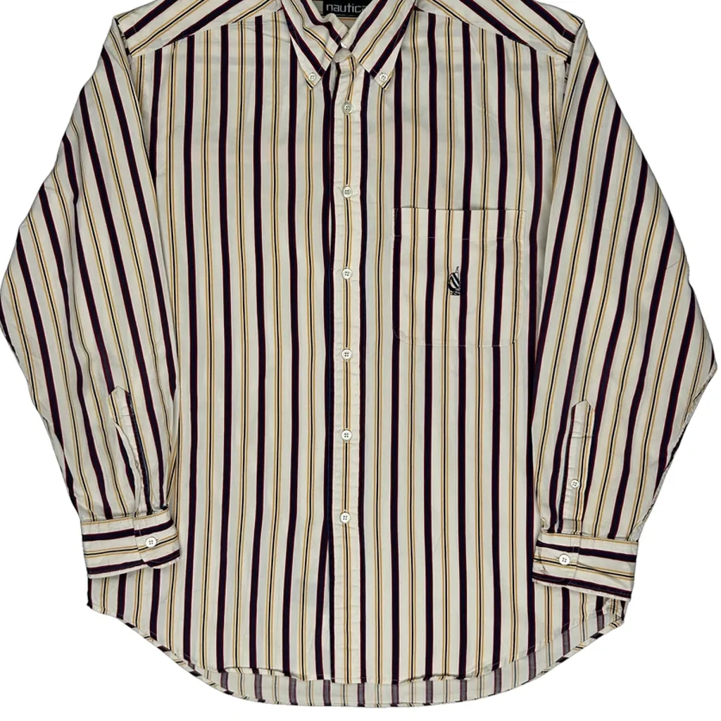 Nautica Striped Shirt - Medium Cream Cotton - Image 6