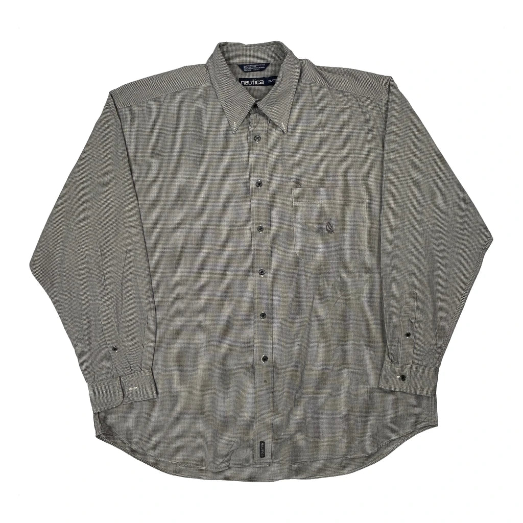 Nautica Checked Shirt - XL Gray Cotton