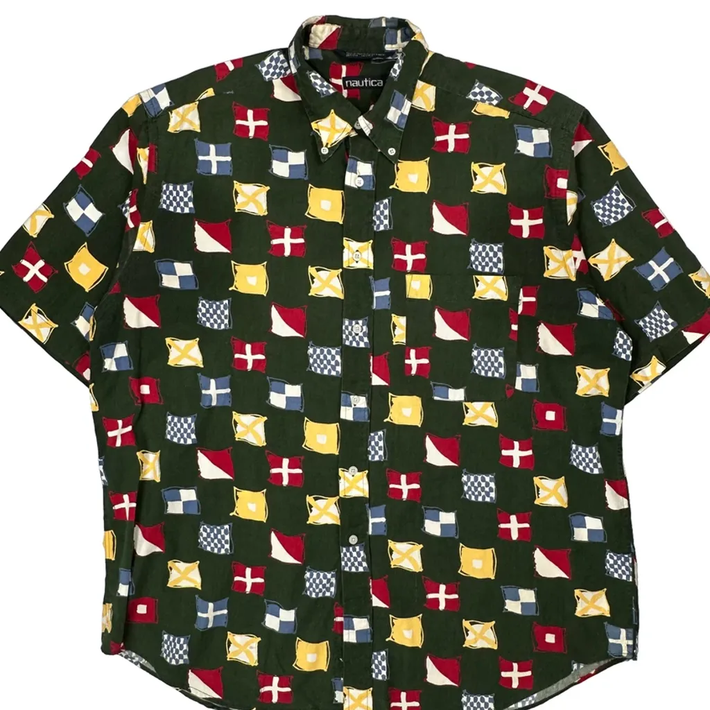 Nautica Short Sleeve Shirt - XL Green Cotton - Image 4