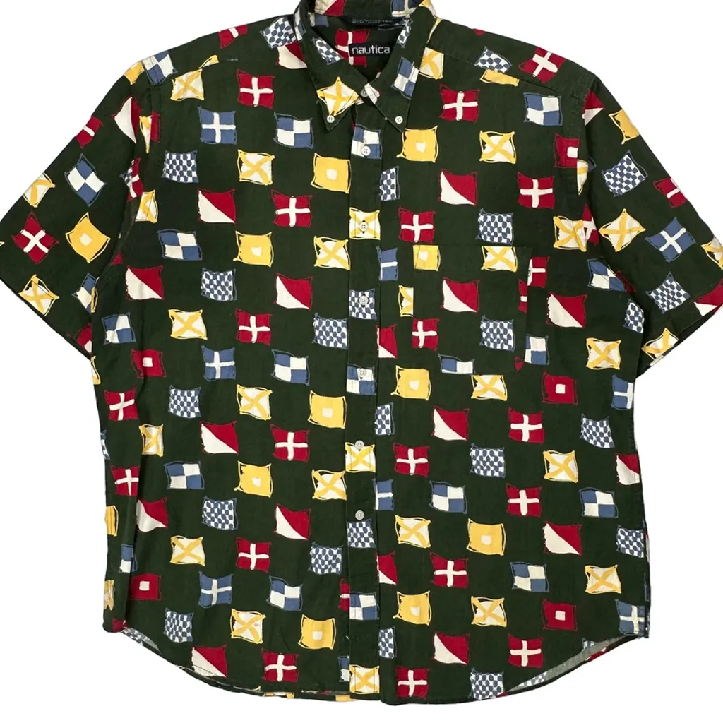 Nautica Short Sleeve Shirt - XL Green Cotton - Image 5