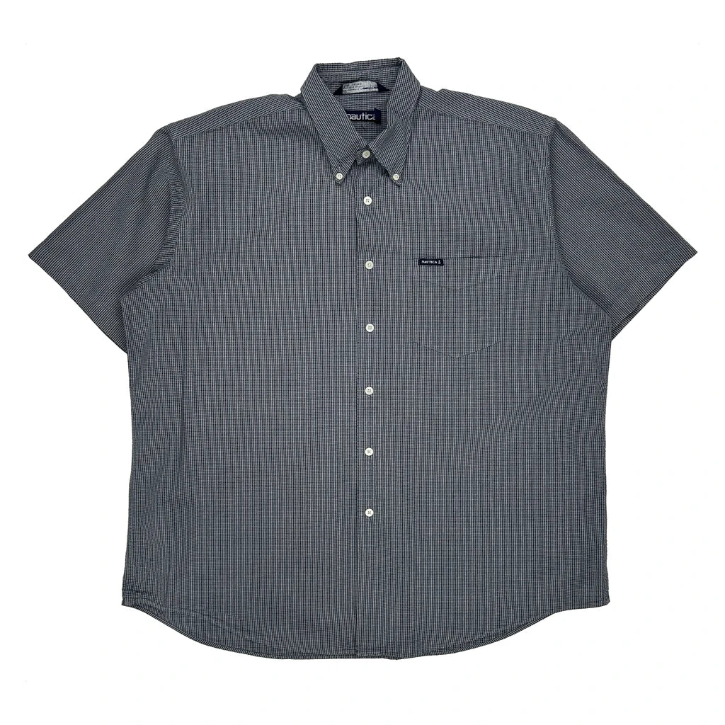 Nautica Checked Short Sleeve Shirt - XL Grey Cotton