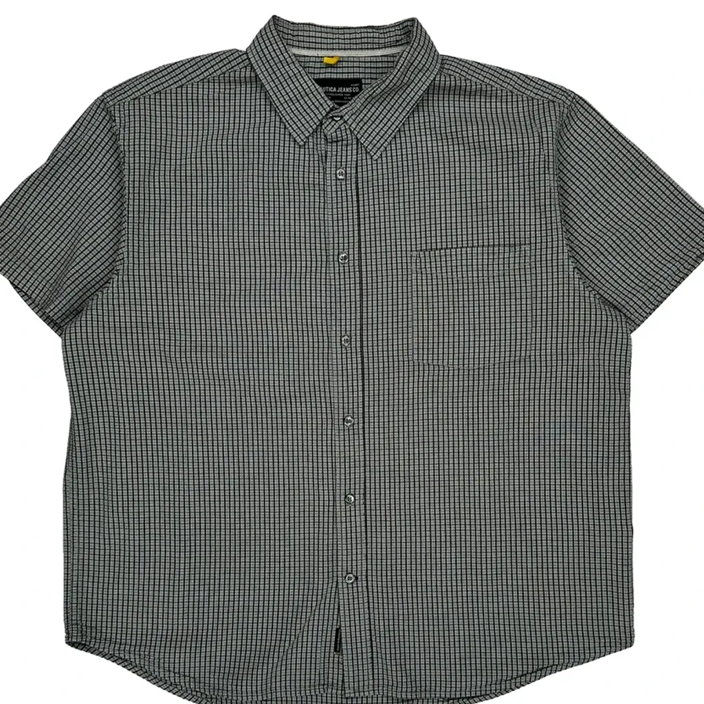 Nautica Checked Short Sleeve Shirt - 2XL Grey Cotton - Image 5