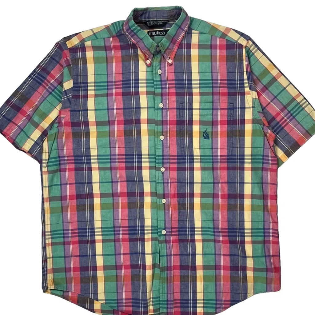 Nautica Checked Short Sleeve Shirt - Large Multicoloured Cotton - Image 4