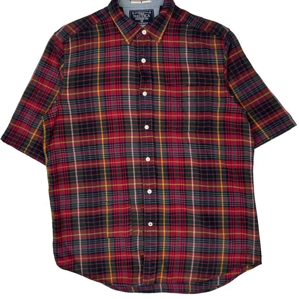 Nautica Checked Short Sleeve Shirt - Medium Multicoloured Cotton - Image 5