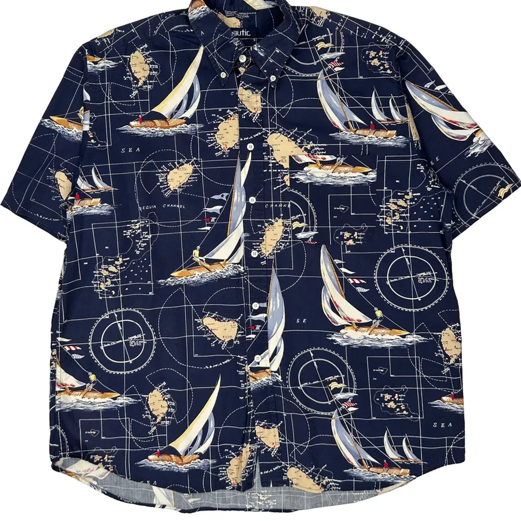 Nautica Short Sleeve Shirt - XL Navy Cotton - Image 4