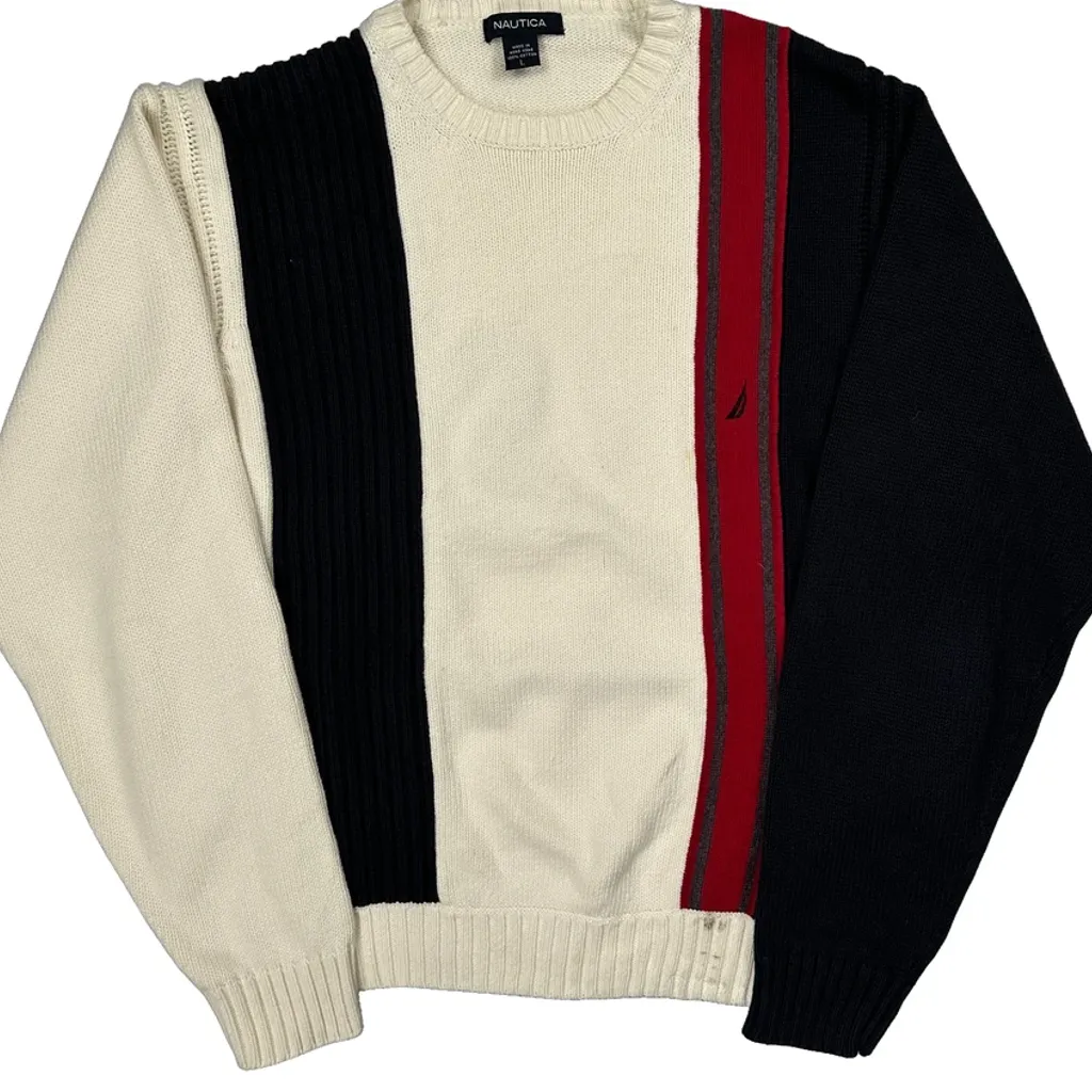 Nautica Striped Sweater - Large Black Cotton - Image 5