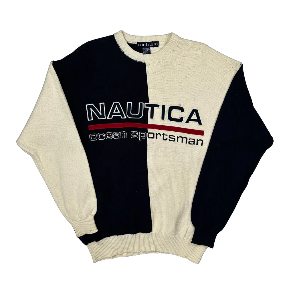 Nautica Spellout Sweater - Medium Black & White Cotton