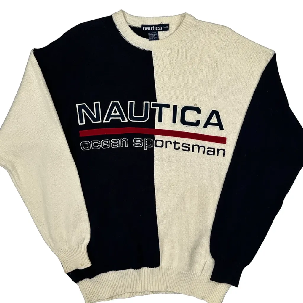 Nautica Spellout Sweater - Medium Black & White Cotton - Image 4