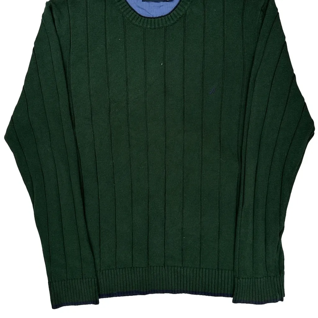 Nautica Striped Sweater - XL Green Cotton - Image 4