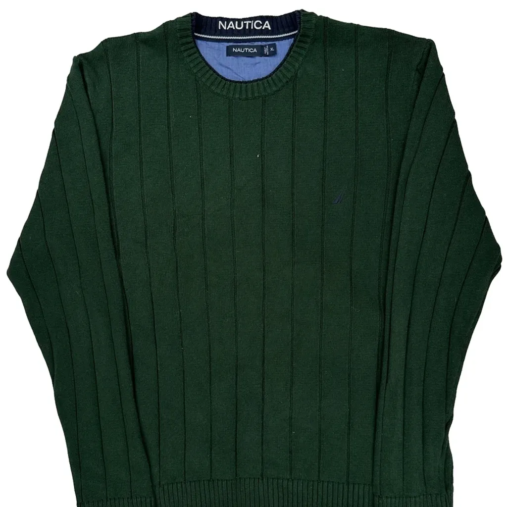 Nautica Striped Sweater - XL Green Cotton - Image 5