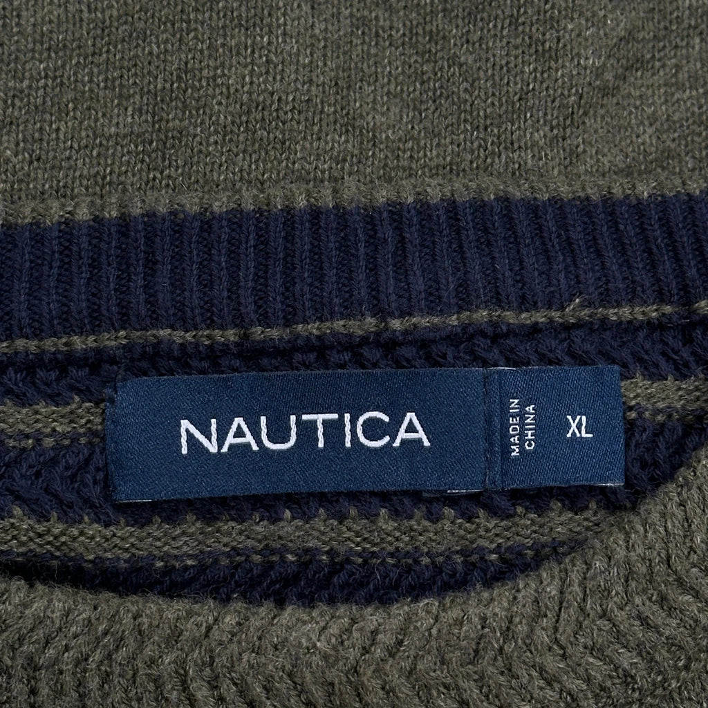 Nautica Striped Sweater - XL Green Cotton - Image 3