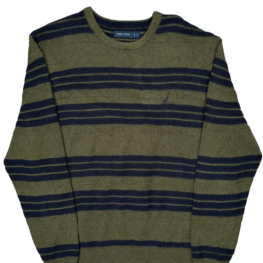 Nautica Striped Sweater - XL Green Cotton - Image 4