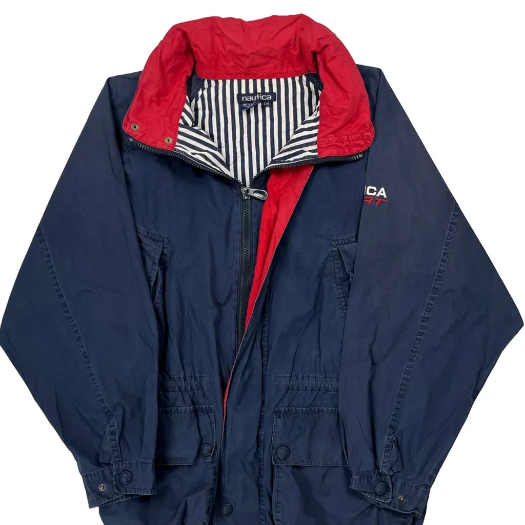 Nautica Striped Windbreaker - Large Blue Cotton - Image 4