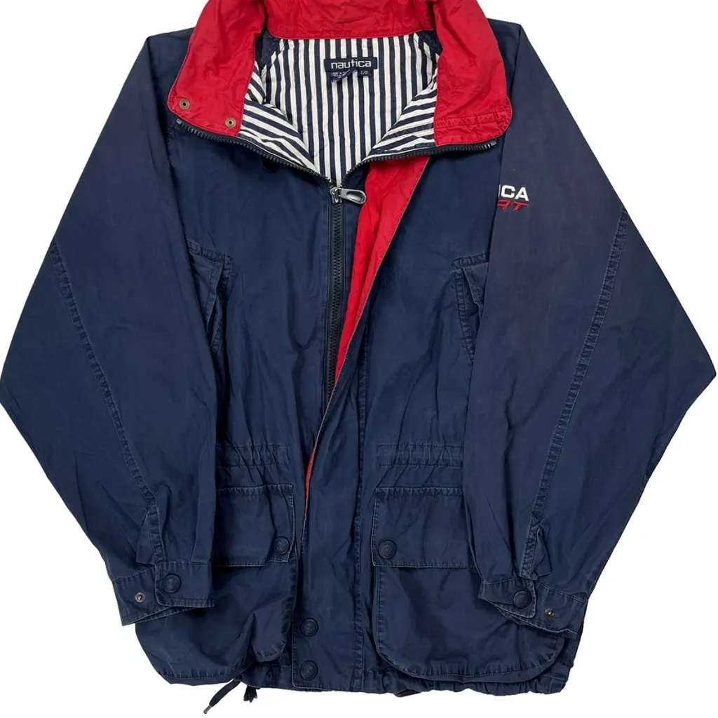 Nautica Striped Windbreaker - Large Blue Cotton - Image 5