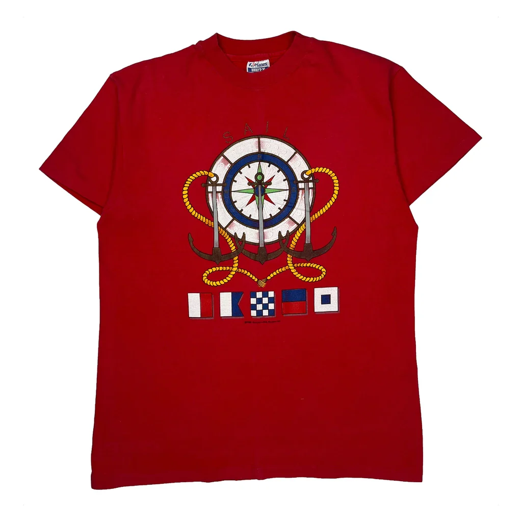 Nautical Theme Hanes Single Stitch T-Shirt - XL Red Cotton