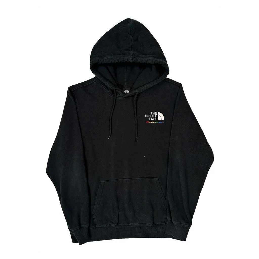 Never Stop Exploring The North Face Graphic Hoodie - Large Black Cotton