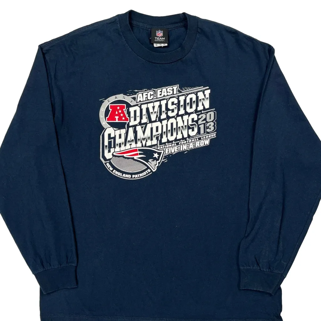 New England Patriots Nfl Graphic Long Sleeve T-Shirt - XL Navy Cotton - Image 4