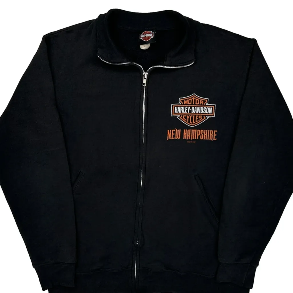 New Hampshire Harley Davidson Graphic Jacket - Medium Black Cotton - Image 4