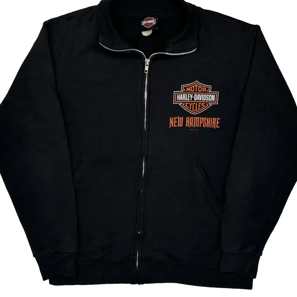 New Hampshire Harley Davidson Graphic Jacket - Medium Black Cotton - Image 5