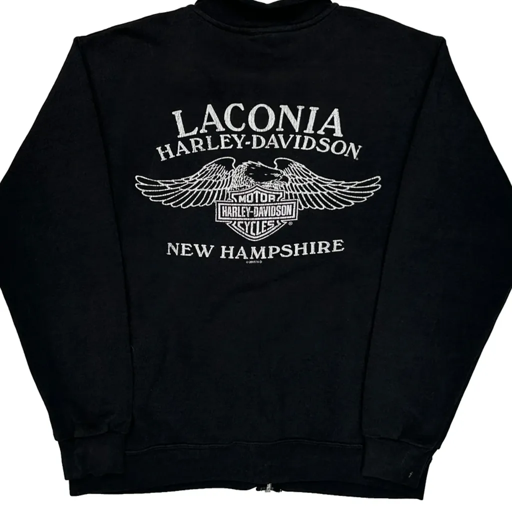 New Hampshire Harley Davidson Graphic Jacket - Medium Black Cotton - Image 7