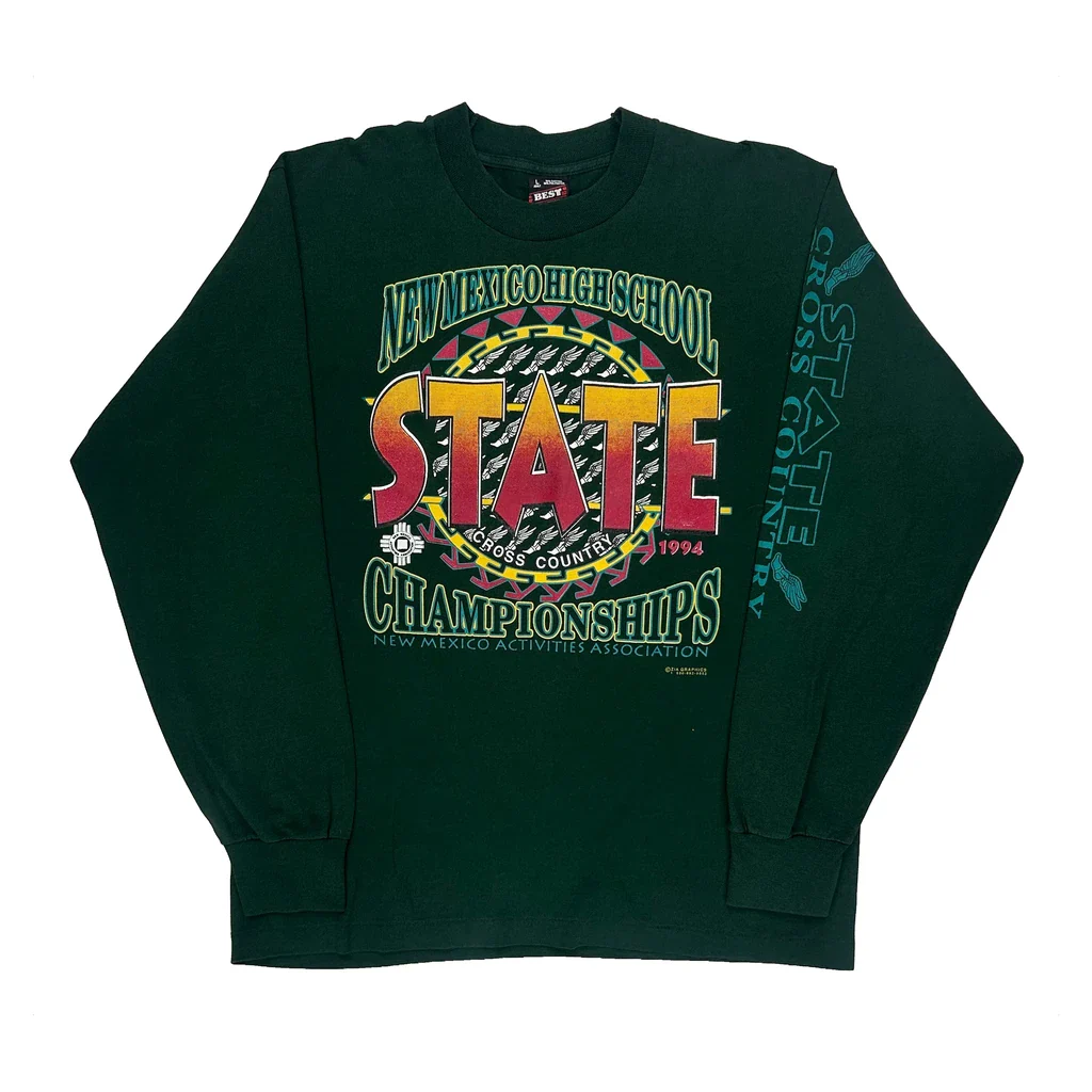 New Mexico High School State Championships 1994 Fruit Of The Loom Single Stitch Long Sleeve T-Shirt - Large Green Cotton Blend