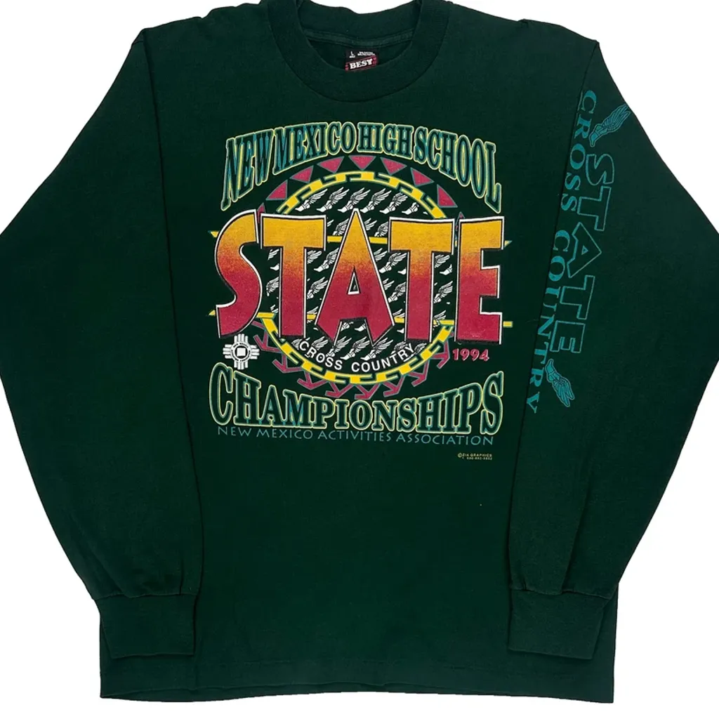 New Mexico High School State Championships 1994 Fruit Of The Loom Single Stitch Long Sleeve T-Shirt - Large Green Cotton Blend - Image 4