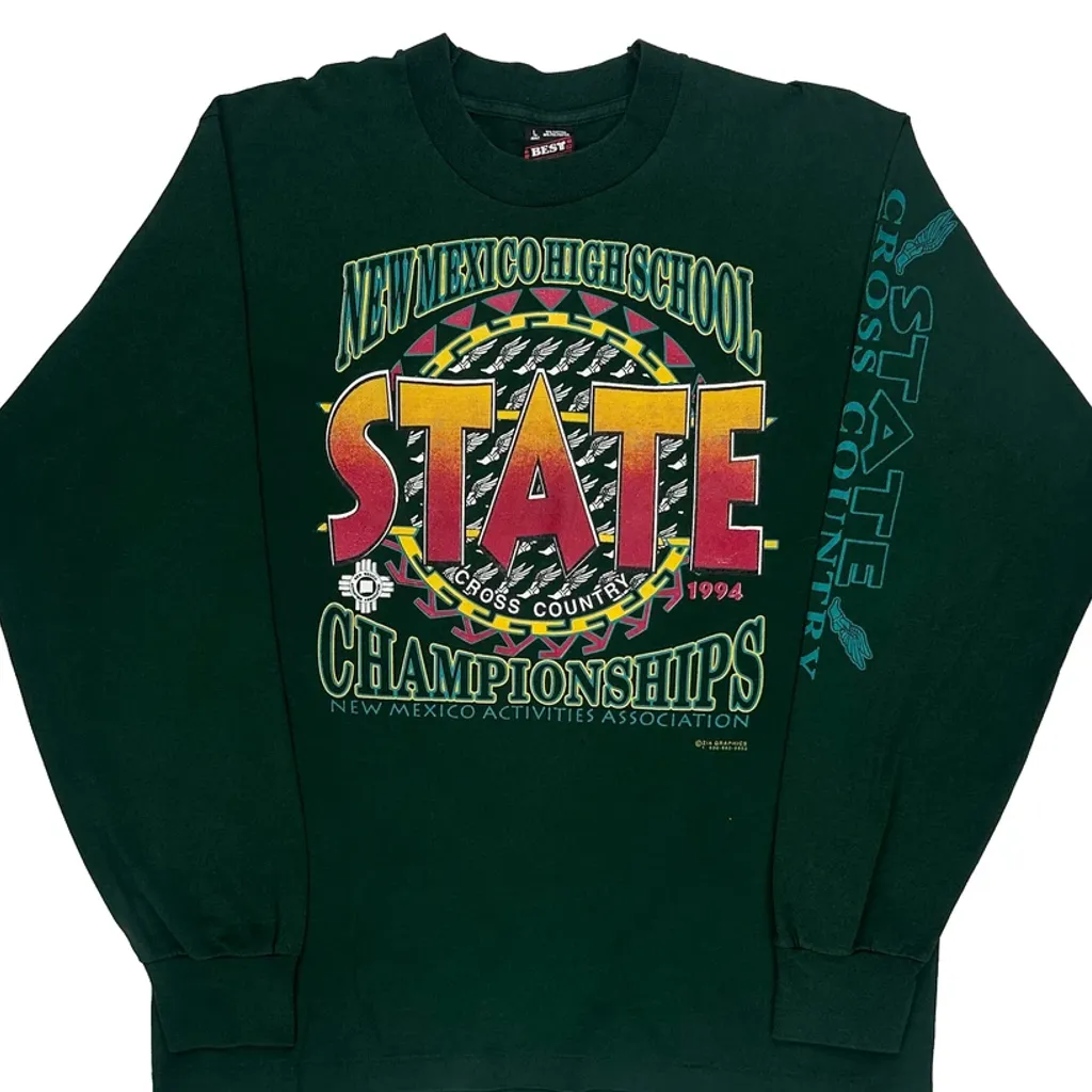 New Mexico High School State Championships 1994 Fruit Of The Loom Single Stitch Long Sleeve T-Shirt - Large Green Cotton Blend - Image 5