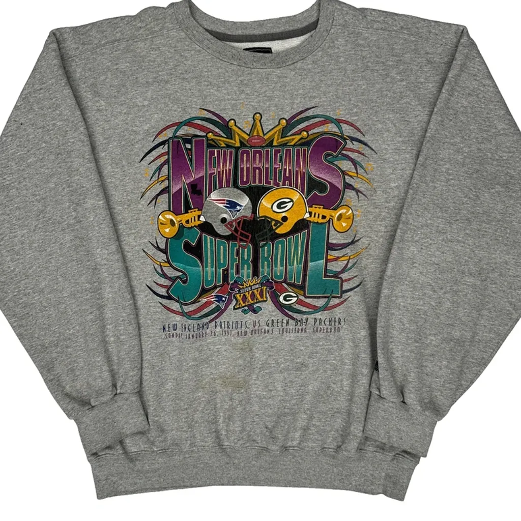 New Orleans Super Bowl Xxxi Starter Graphic Sweatshirt - Large Grey Cotton Blend - Image 5