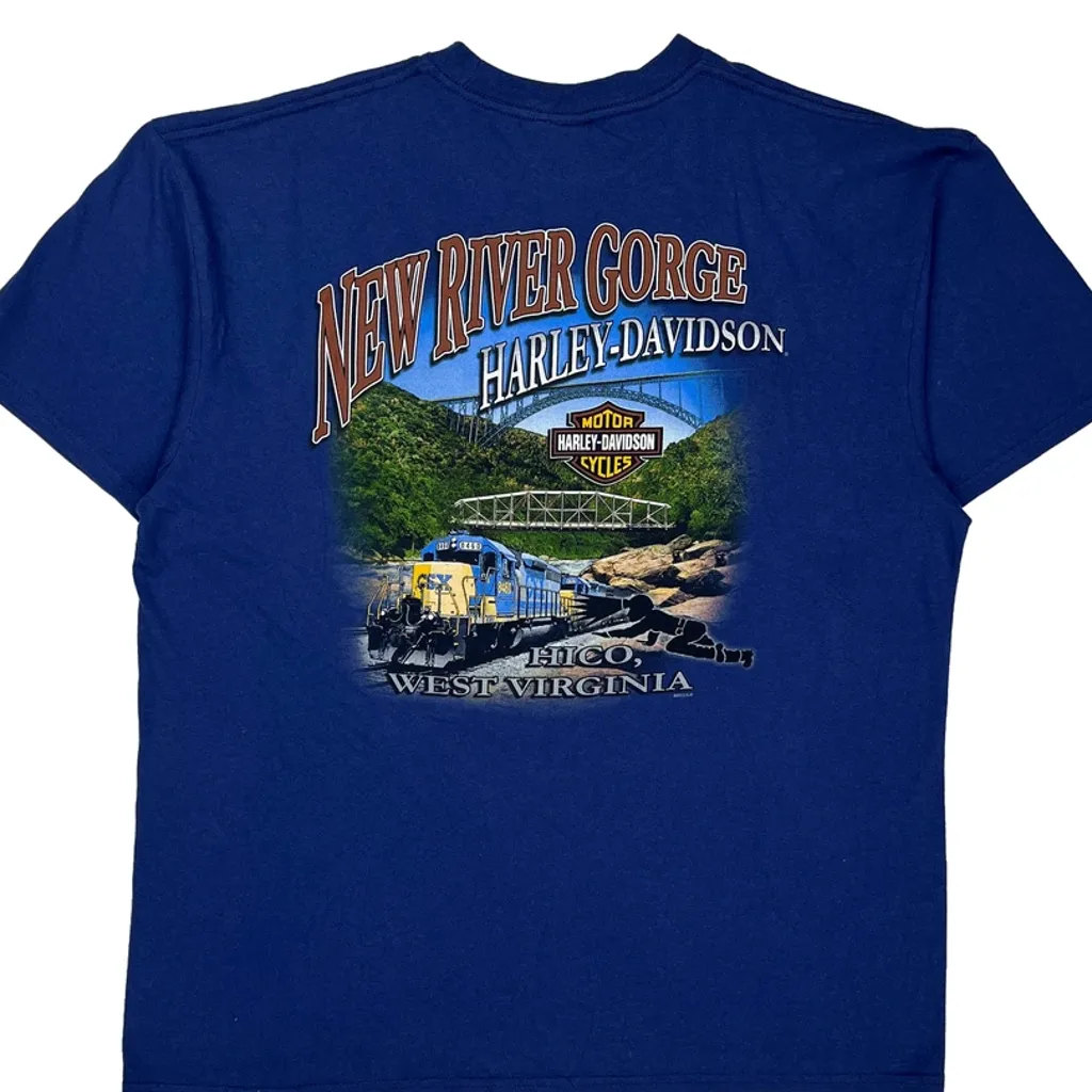 New River Gorge Harley Davidson Graphic T-Shirt - XL Blue Cotton - Image 7