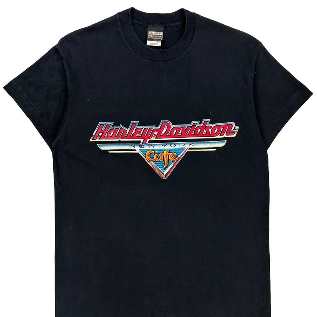 New York Cafe Harley Davidson Graphic T-Shirt - Large Black Cotton - Image 4