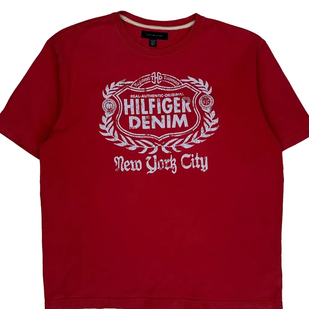 New York City Tommy Hilfiger Denim T-Shirt - XL Red Cotton - Image 4
