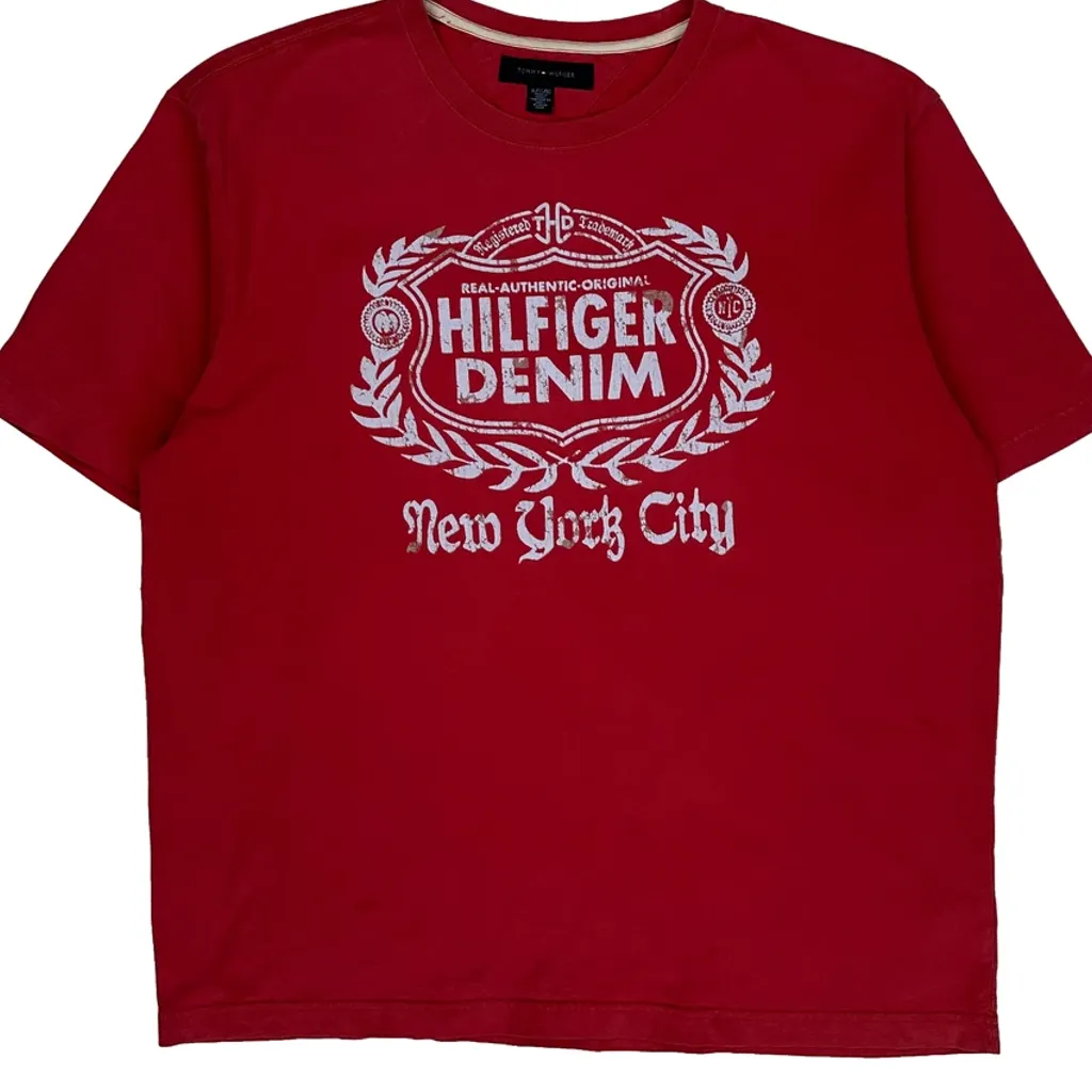 New York City Tommy Hilfiger Denim T-Shirt - XL Red Cotton - Image 5