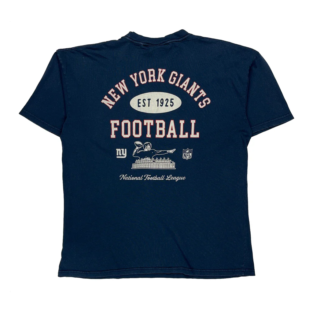 New York Giants Nfl Football T-Shirt - Large Blue Cotton - Image 2