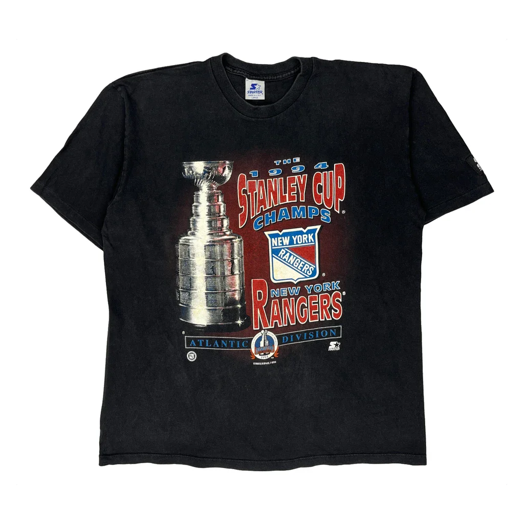 New York Rangers Starter Single Stitch T-Shirt - Large Black Cotton