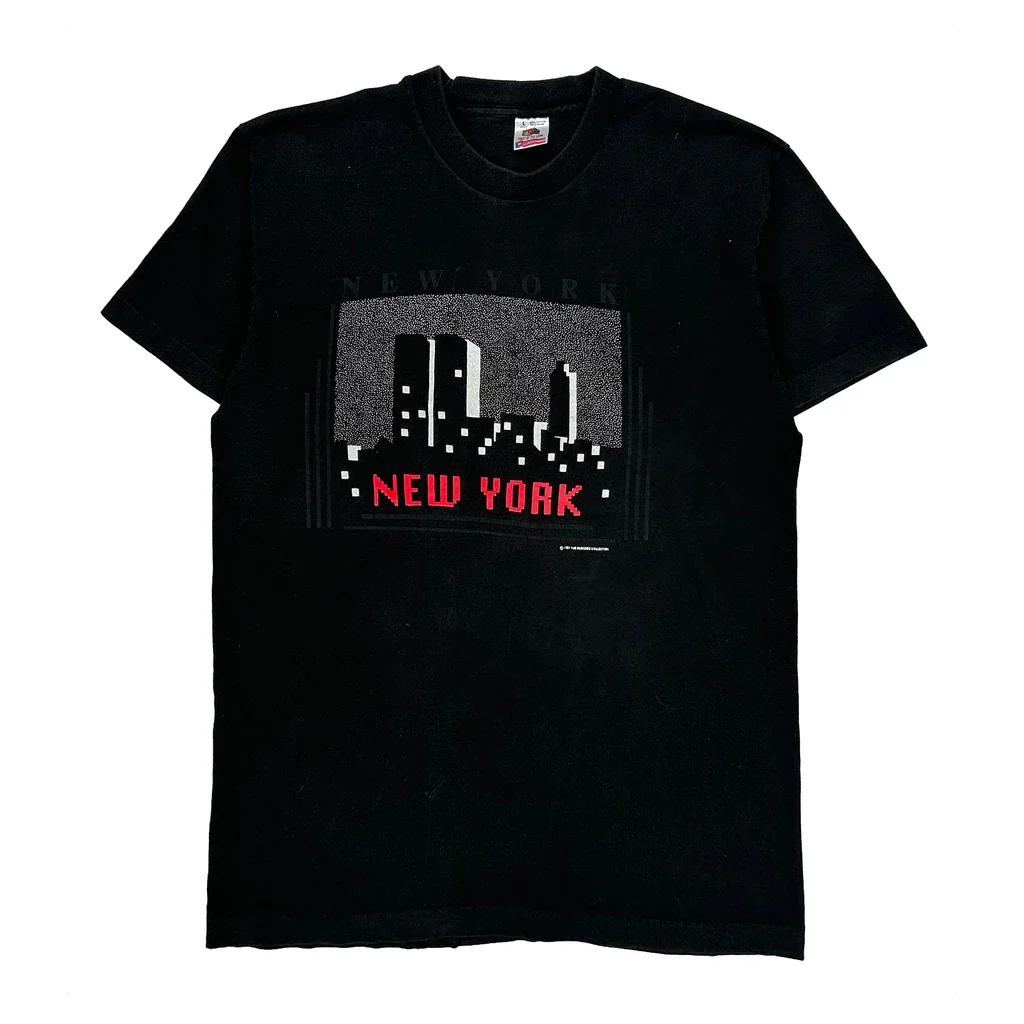 New York Skyline Fruit Of The Loom Single Stitch T-Shirt - Large Black Cotton