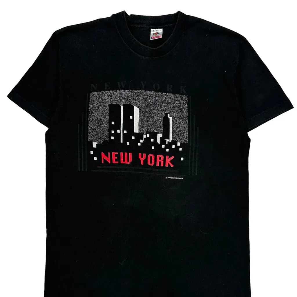 New York Skyline Fruit Of The Loom Single Stitch T-Shirt - Large Black Cotton - Image 4