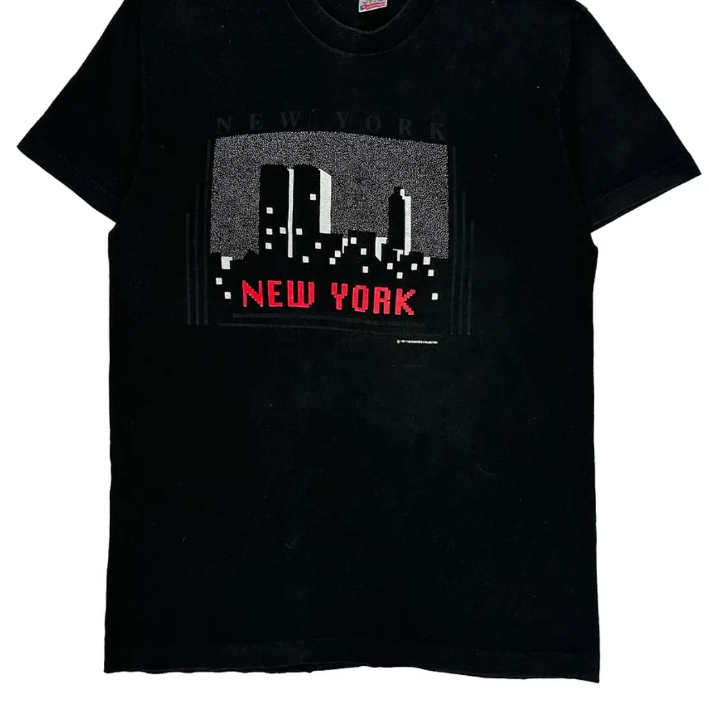 New York Skyline Fruit Of The Loom Single Stitch T-Shirt - Large Black Cotton - Image 5