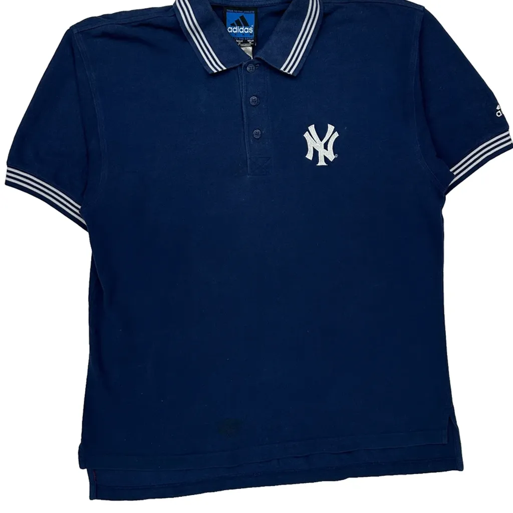 New York Yankees Adidas Mlb Polo Shirt - Medium Blue Cotton - Image 7