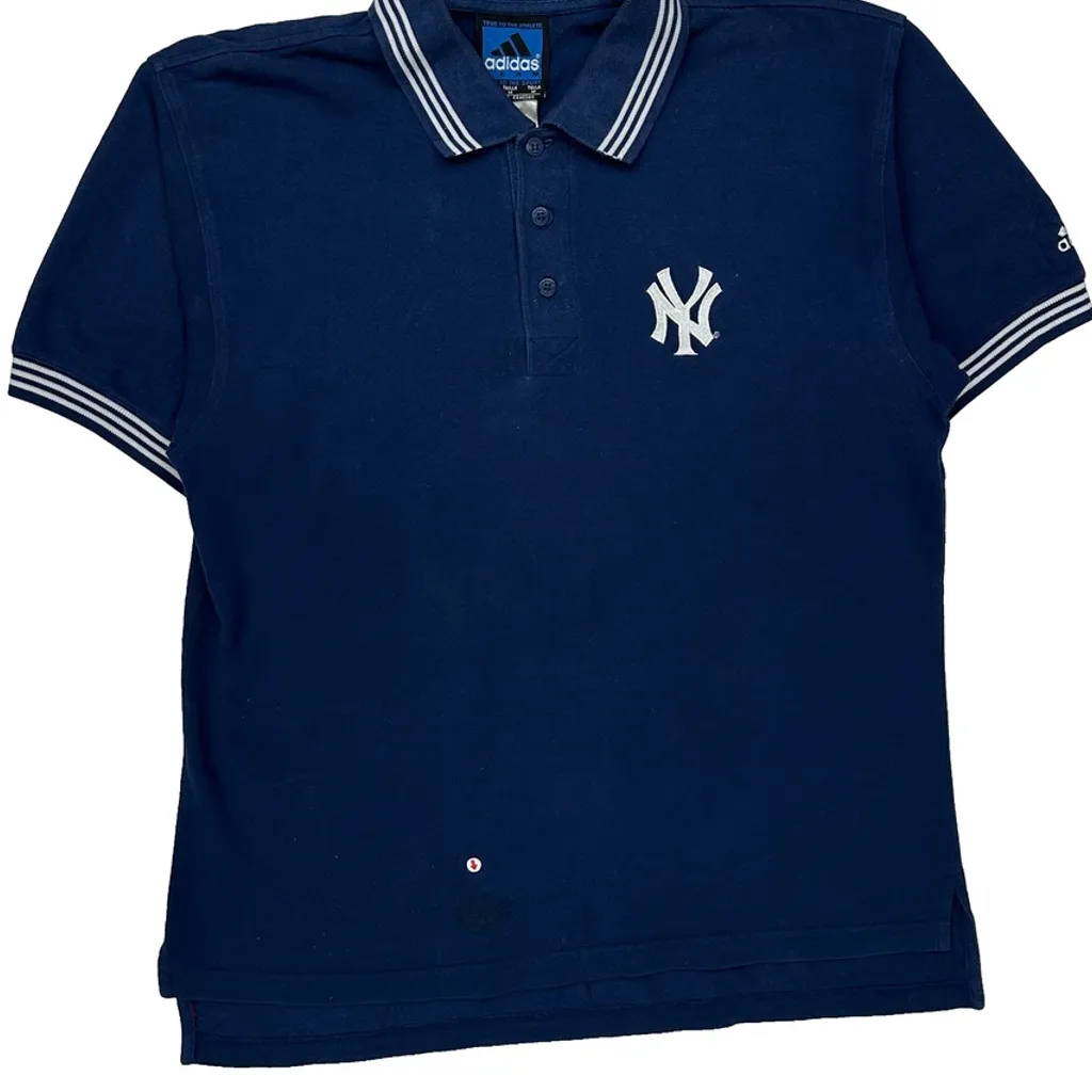 New York Yankees Adidas Mlb Polo Shirt - Medium Blue Cotton - Image 9