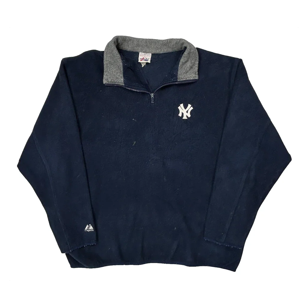 New York Yankees Majestic Collared Fleece - XL Navy Polyester