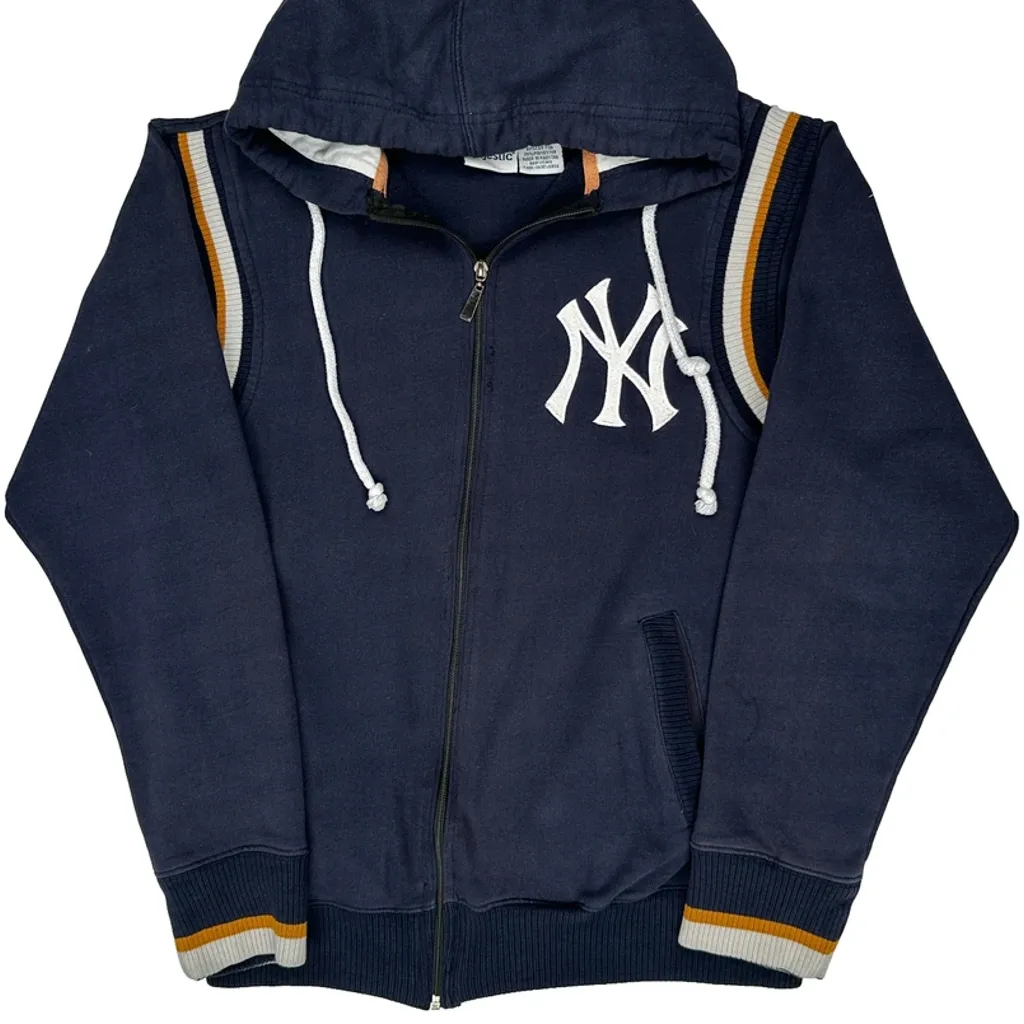 New York Yankees Majestic Graphic Zip Through Hoodie - Large Navy Cotton - Image 4