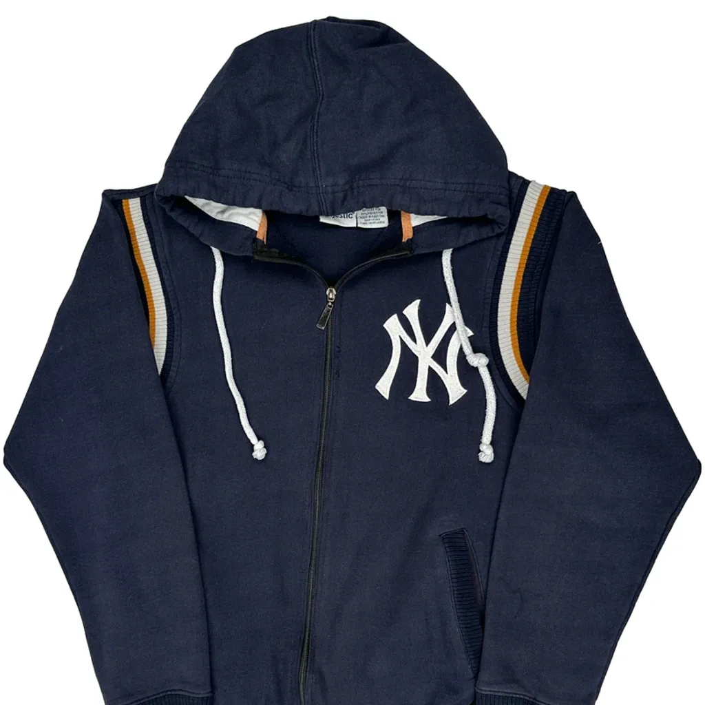 New York Yankees Majestic Graphic Zip Through Hoodie - Large Navy Cotton - Image 5