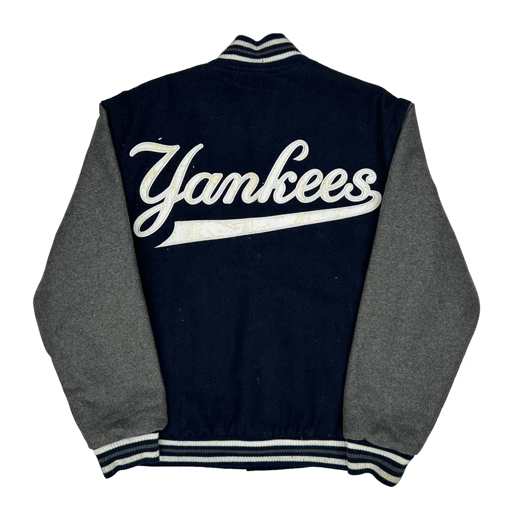 New York Yankees Mlb Varsity Jacket - Large Navy Wool Blend - Image 2