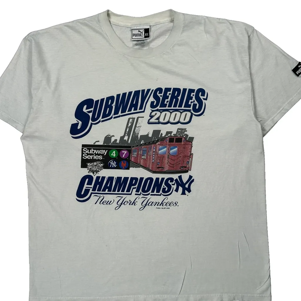 New York Yankees Subway Series 2000 Champions Puma Graphic T-Shirt - XL White Cotton - Image 4